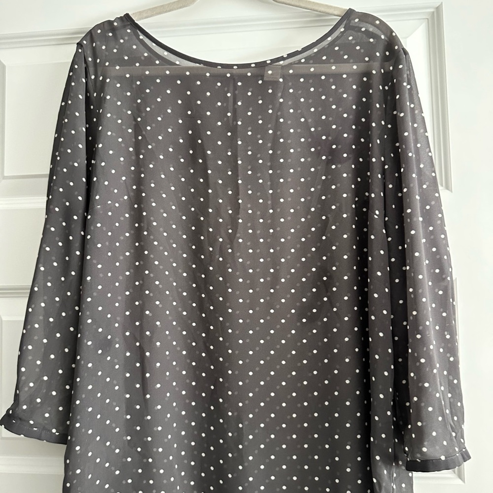 Grey and white polka dot sheer top